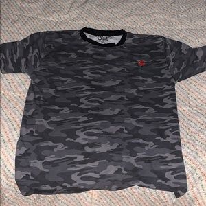 Grey camo shirt with rose.